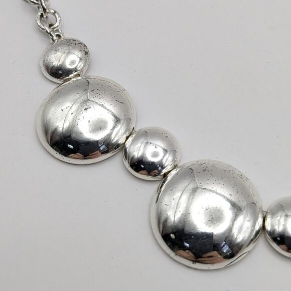Liz Claiborne Silver Tone Shiny Mirrored Bubble Adjustable Choker Necklace - Picture 7 of 9